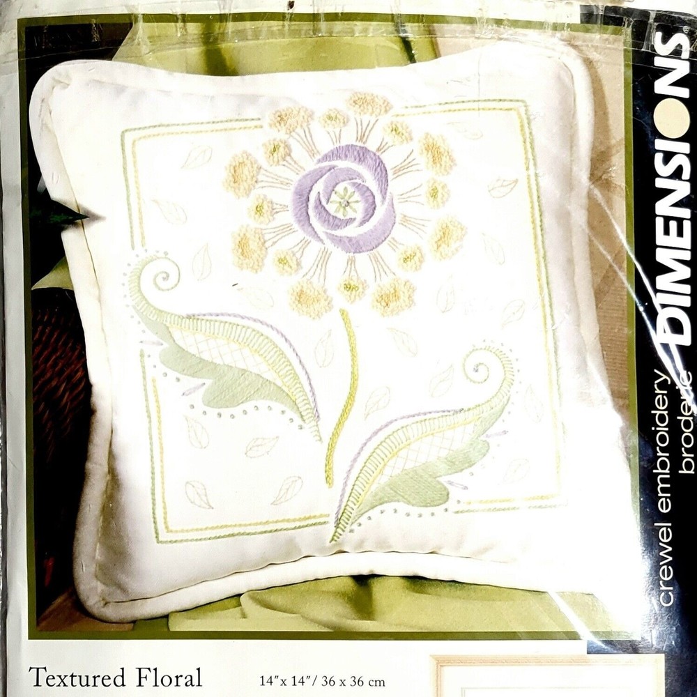Dimensions Textured Floral Crewel Embroidery Pillow Cover 14x14 Kit#1540 New!